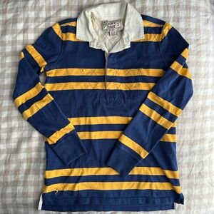 Vintage Ralph Lauren Rugby Shirt University Fit Blue Yellow Striped
